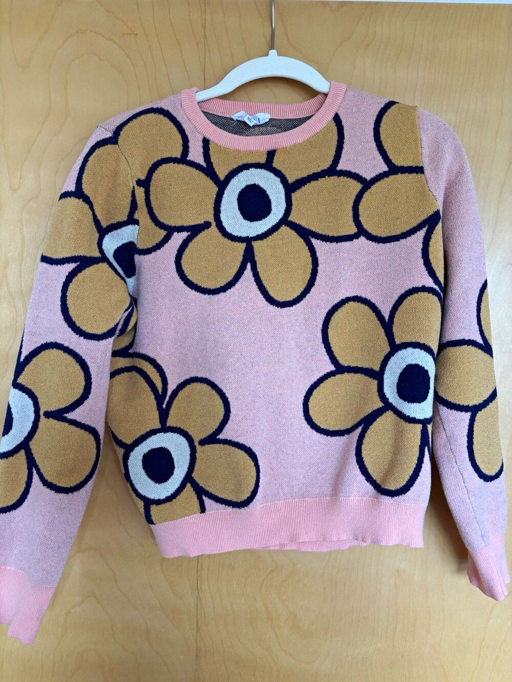 THML Women’s L Pink Floral Crewneck Knit Long Sleeve Pullover Sweater